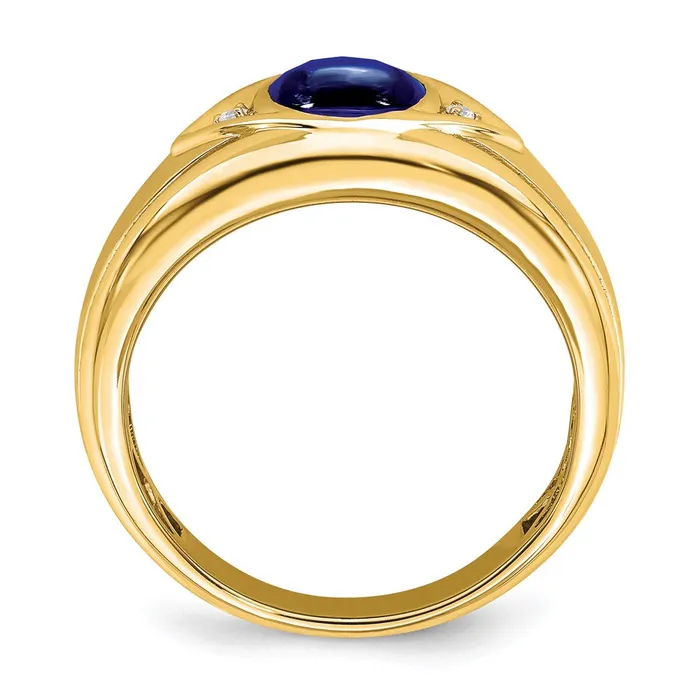 Rings Goldia Solid 14k Yellow Gold Created Simulated Sapphire and CZ Mens Ring