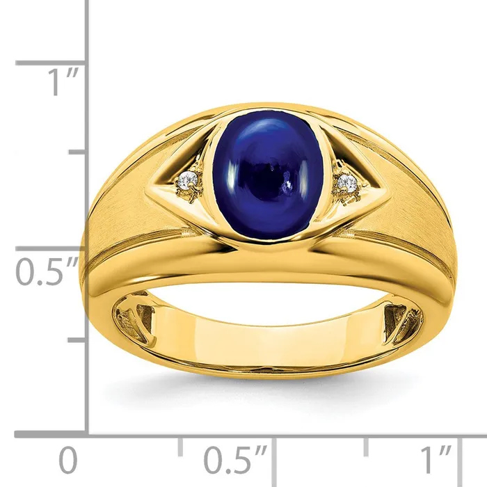 Rings Goldia Solid 14k Yellow Gold Created Simulated Sapphire and CZ Mens Ring