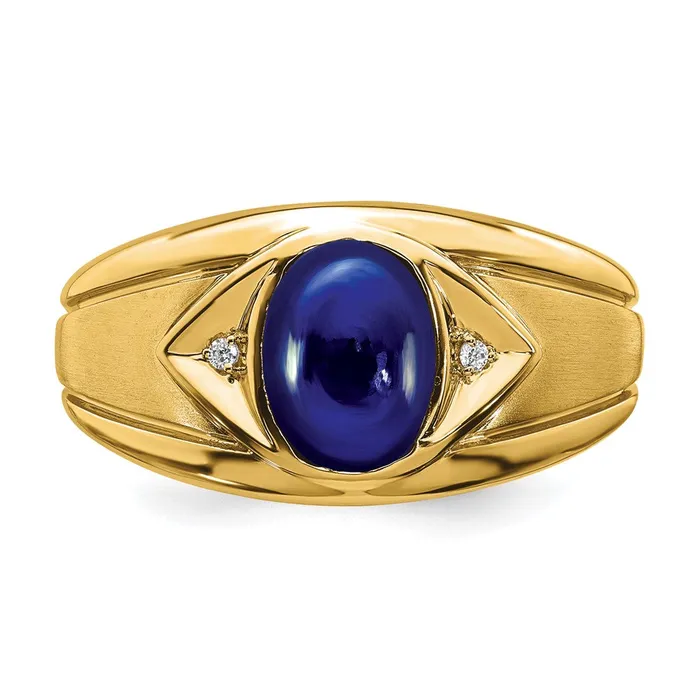 Rings Goldia Solid 14k Yellow Gold Created Simulated Sapphire and CZ Mens Ring