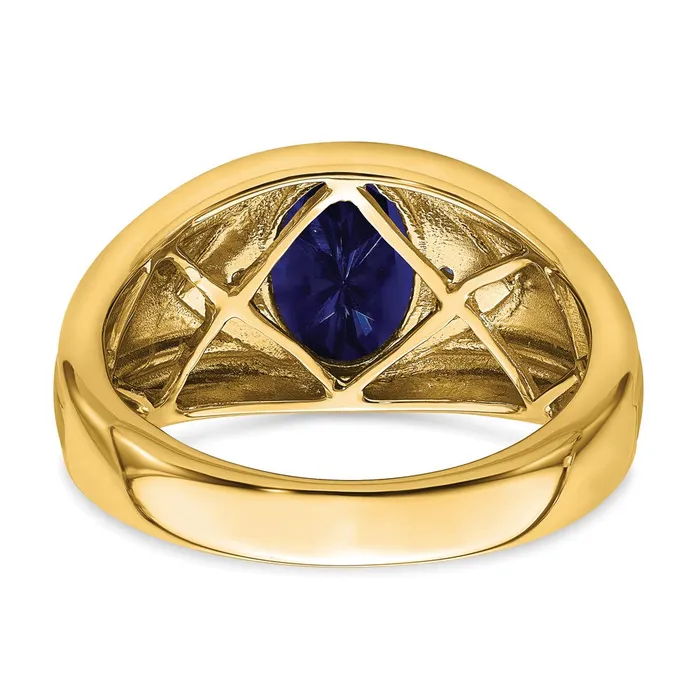 Rings Goldia Solid 14k Yellow Gold Created Simulated Sapphire and CZ Mens Ring