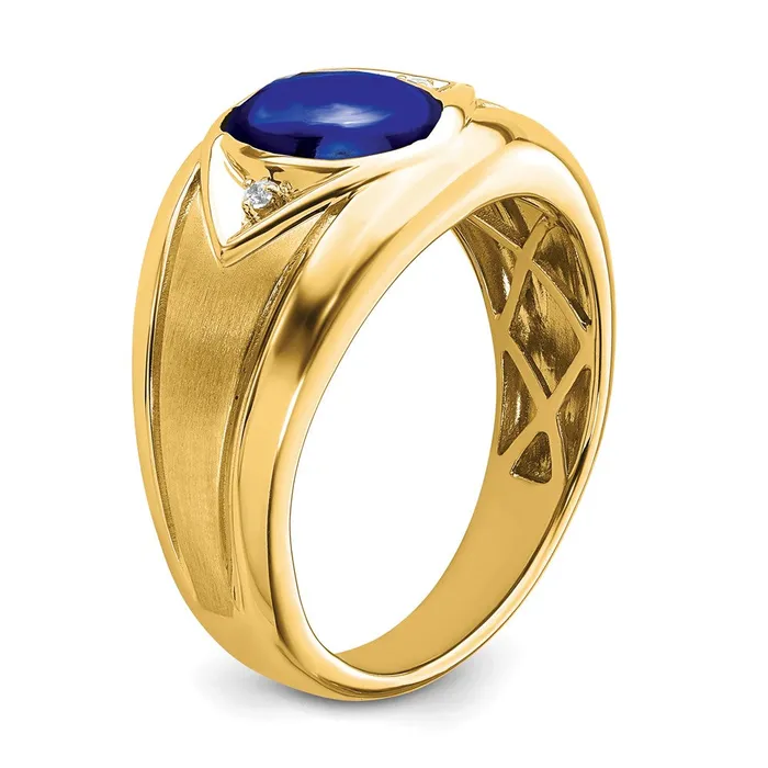 Rings Goldia Solid 14k Yellow Gold Created Simulated Sapphire and CZ Mens Ring