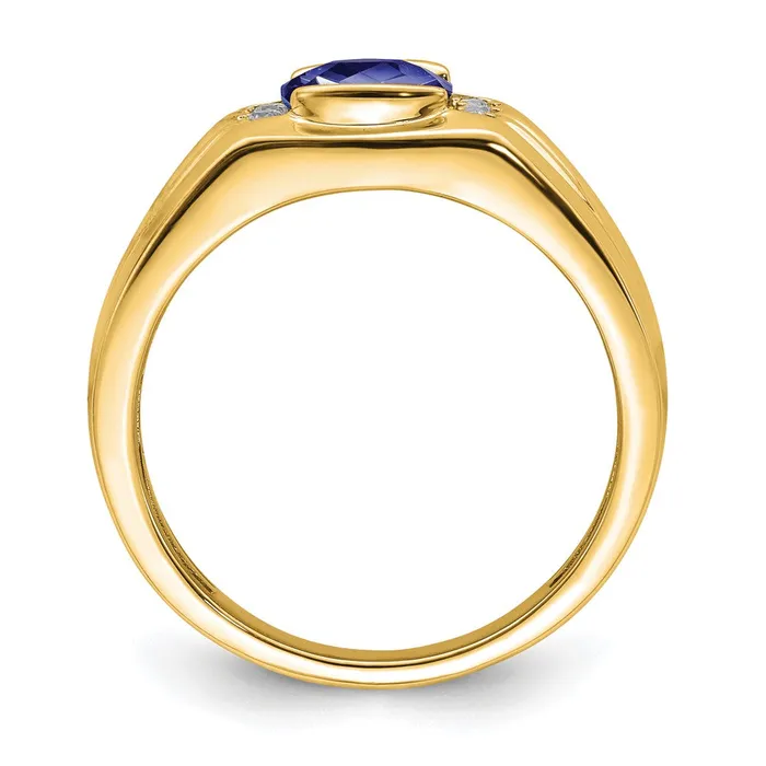 Rings Goldia Solid 14k Yellow Gold Cushion Created Simulated Sapphire and CZ Mens Ring