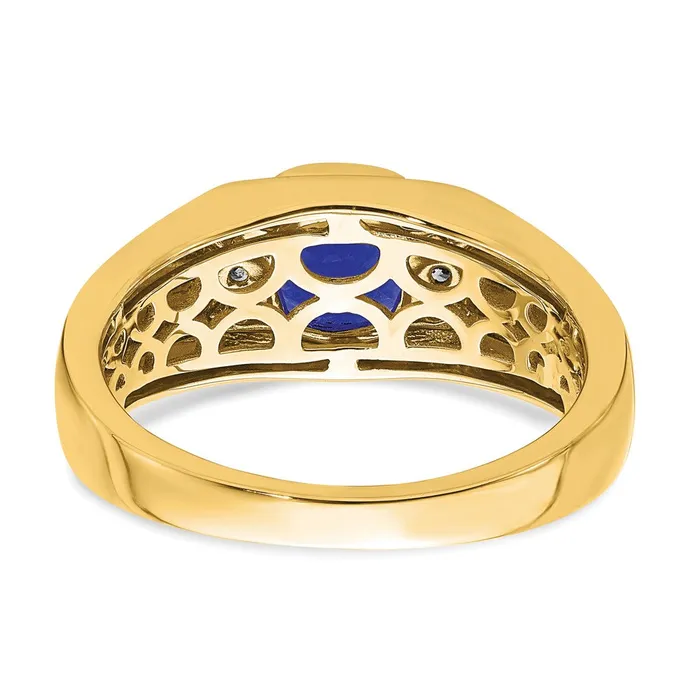 Rings Goldia Solid 14k Yellow Gold Cushion Created Simulated Sapphire and CZ Mens Ring