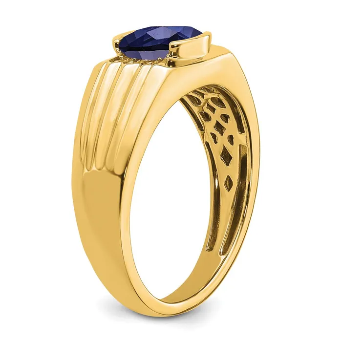 Rings Goldia Solid 14k Yellow Gold Cushion Created Simulated Sapphire and CZ Mens Ring