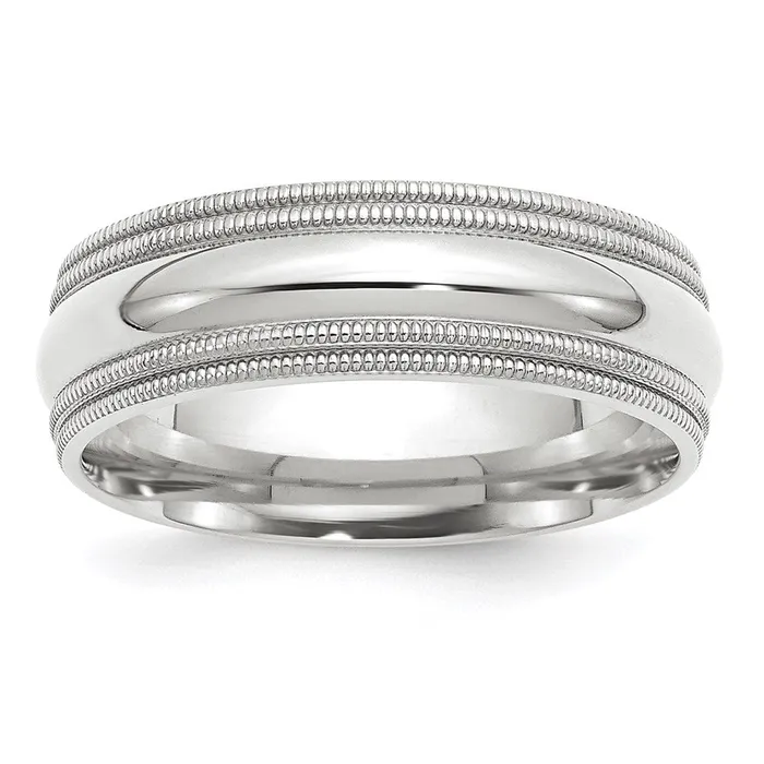 Rings Goldia Solid 18K White Gold 7mm Double Milgrain Comfort Fit MensWomens Wedding Band Ring Size 125 Rings Goldia Solid 18K White Gold 7mm Double Milgrain Comfort Fit MensWomens Wedding Band Ring Size 125
