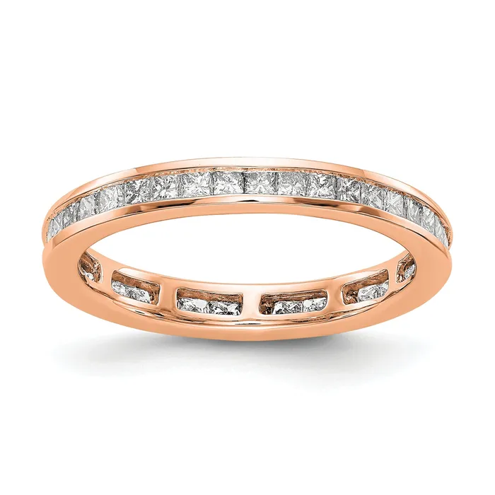 Rings Goldia Solid Real 14k Rose Gold Polished 1ct Princess Channel Set CZ Eternity Wedding Band Ring Rings Goldia Solid Real 14k Rose Gold Polished 1ct Princess Channel Set CZ Eternity Wedding Band Ring