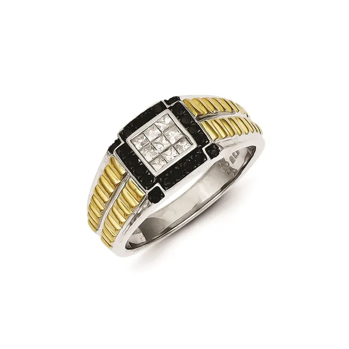 Rings Goldia Sterling Silver and Gold Plated Black u0026 White Diamond Mens Ring Rings Goldia Sterling Silver and Gold Plated Black u0026 White Diamond Mens Ring