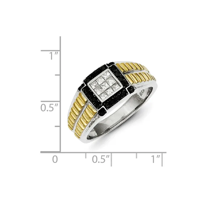 Rings Goldia Sterling Silver and Gold Plated Black u0026 White Diamond Mens Ring