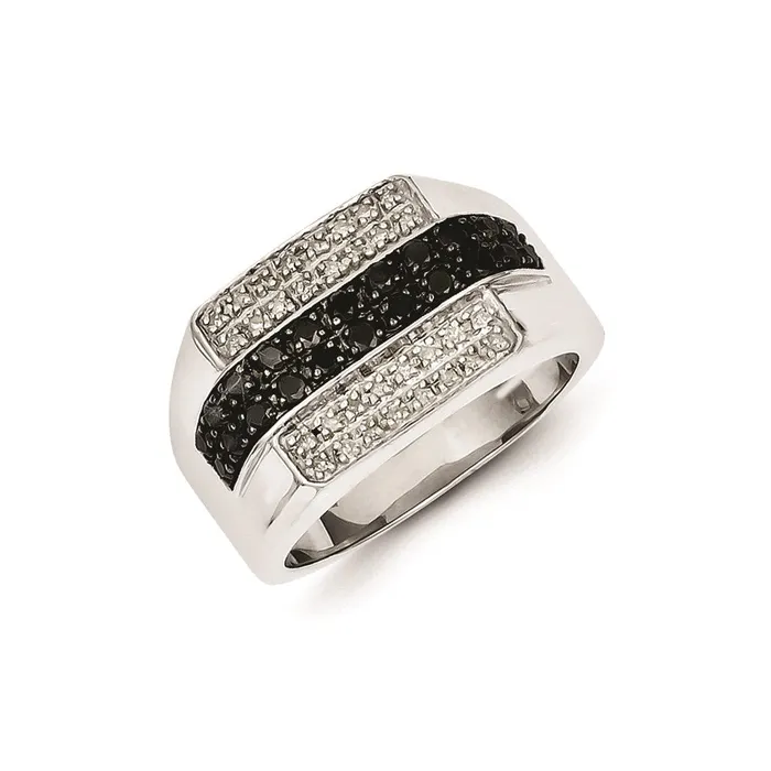 Rings Goldia Sterling Silver Black and White Diamond Mens Ring