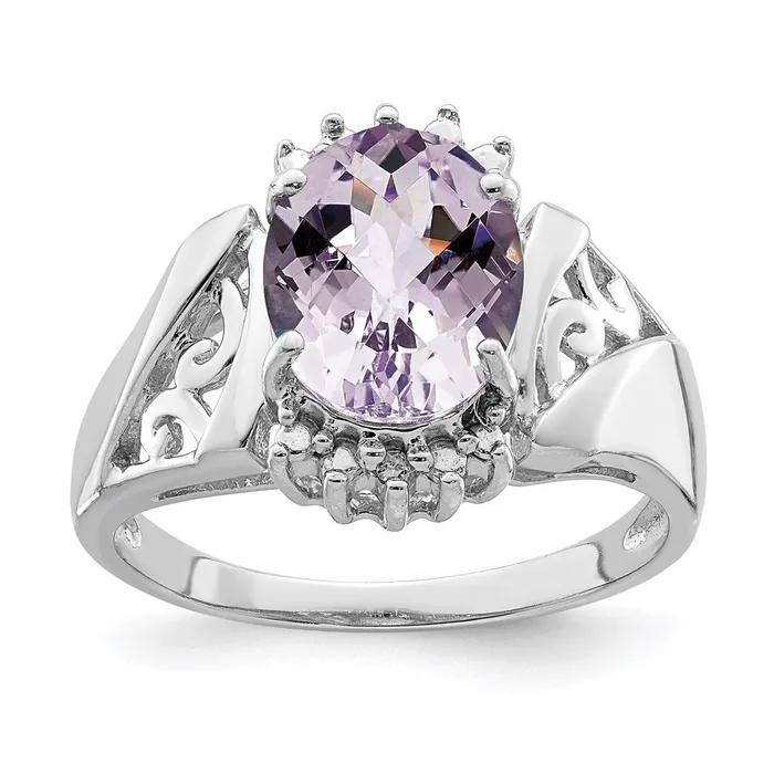 Rings Goldia Sterling Silver Rhodium CheckerCut Pink Quartz u0026 Diamond Ring Rings Goldia Sterling Silver Rhodium CheckerCut Pink Quartz u0026 Diamond Ring
