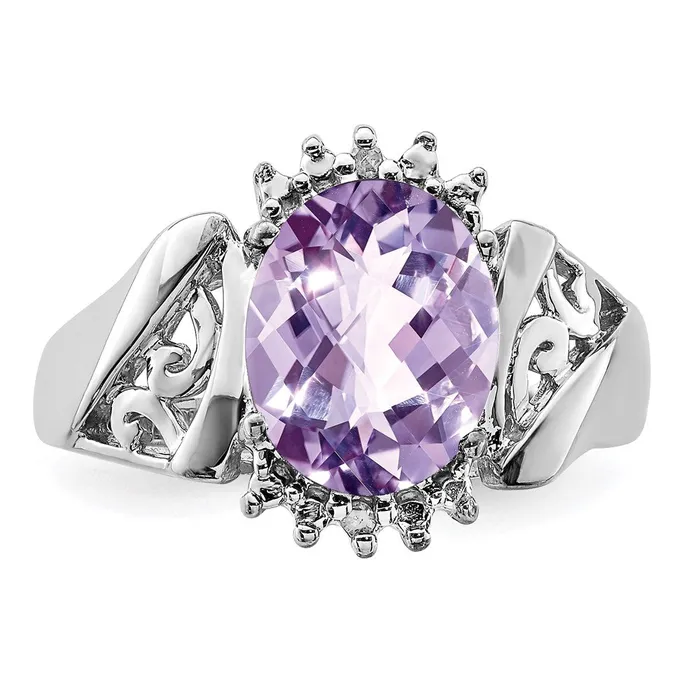 Rings Goldia Sterling Silver Rhodium CheckerCut Pink Quartz u0026 Diamond Ring