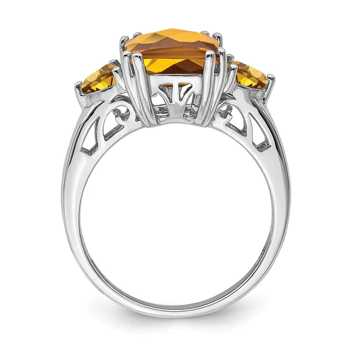Rings Goldia Sterling Silver Rhodium CheckerCut Whiskey Quartz Ring