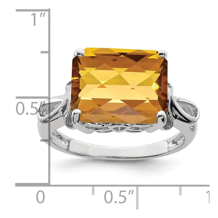 Rings Goldia Sterling Silver Rhodium CheckerCut Whiskey Quartz Ring