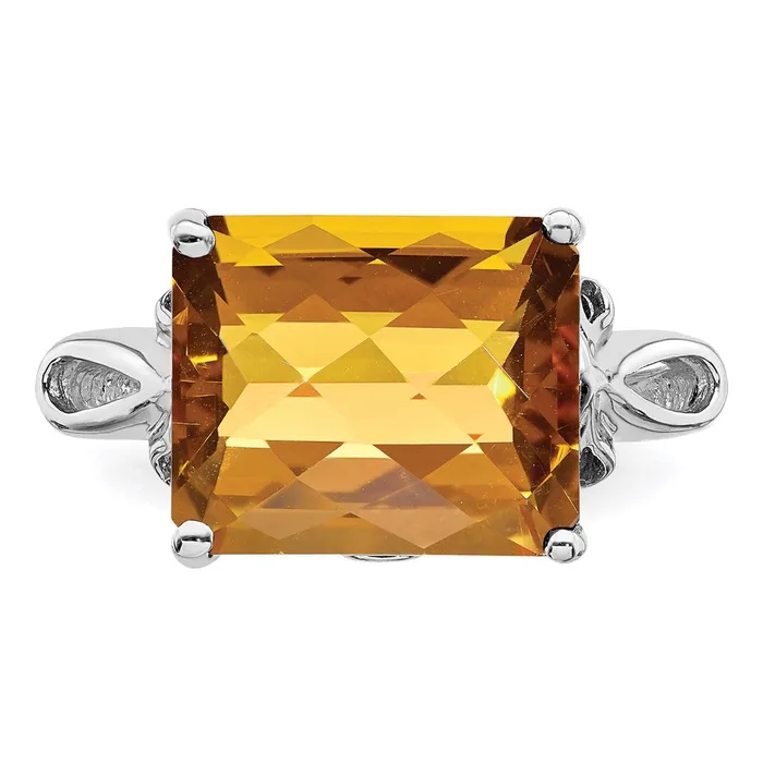 Rings Goldia Sterling Silver Rhodium CheckerCut Whiskey Quartz Ring