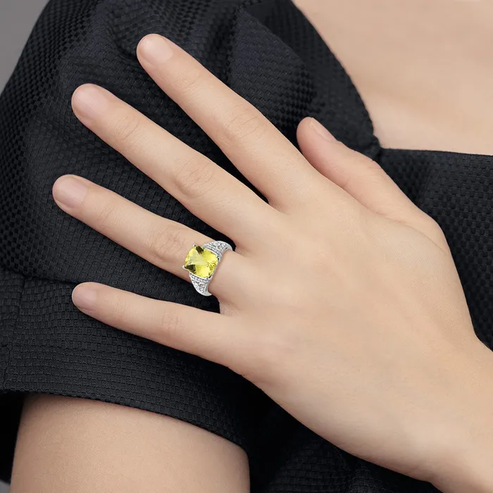 Rings Goldia Sterling Silver Rhodium Diamond u0026 CheckerCut Lemon Quartz Ring