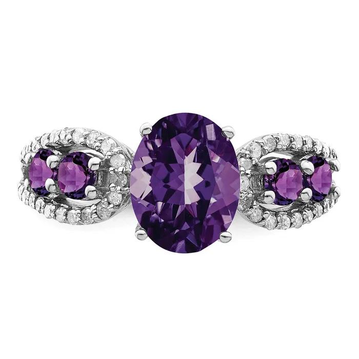 Rings Goldia Sterling Silver Rhodiumplated Amethyst u0026 Diamond Ring