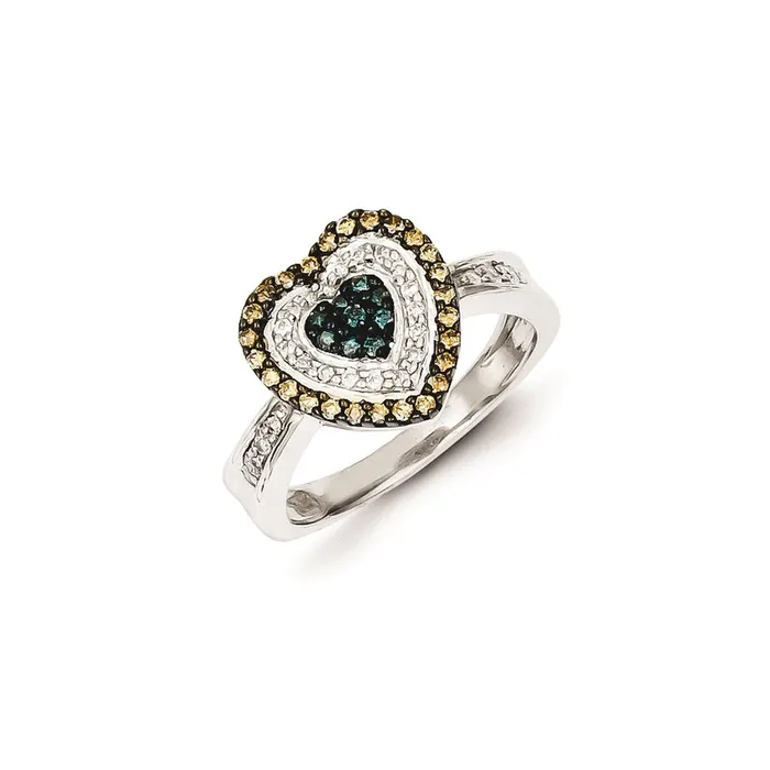 Rings Goldia Sterling Silver White Champagne u0026 Blue Diamond Heart Ring