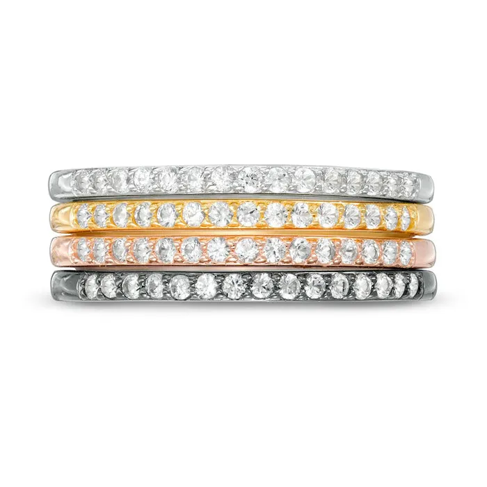 Rings Goldia White LabCreated Sapphire Stackable Band Set in Sterling Silver with Solid 18K Yellow and Rose GP and Black Rhodium Size 7 Rings Goldia White LabCreated Sapphire Stackable Band Set in Sterling Silver with Solid 18K Yellow and Rose GP and Black Rhodium Size 7