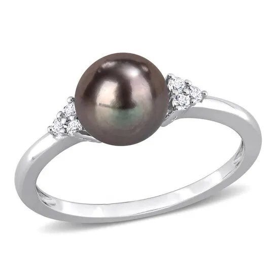 Rings JMS always Original Amour 75 8 MM Black Freshwater Cultured Pearl and 15 CT TGW White Topaz Ring in Sterling Silver Rings JMS always Original Amour 75 8 MM Black Freshwater Cultured Pearl and 15 CT TGW White Topaz Ring in Sterling Silver