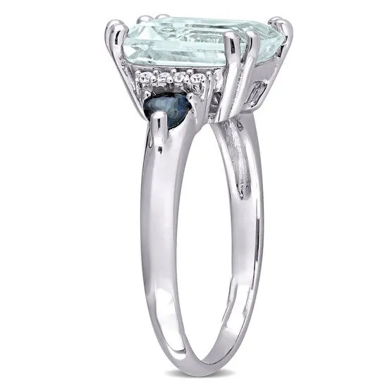 Rings Original Amour 004 CT TDW Diamond and 3 13 CT TGW Ice Aquamarine w Sapphire Cocktail Ring in Sterling Silver JMS always Rings Original Amour 004 CT TDW Diamond and 3 13 CT TGW Ice Aquamarine w Sapphire Cocktail Ring in Sterling Silver JMS always