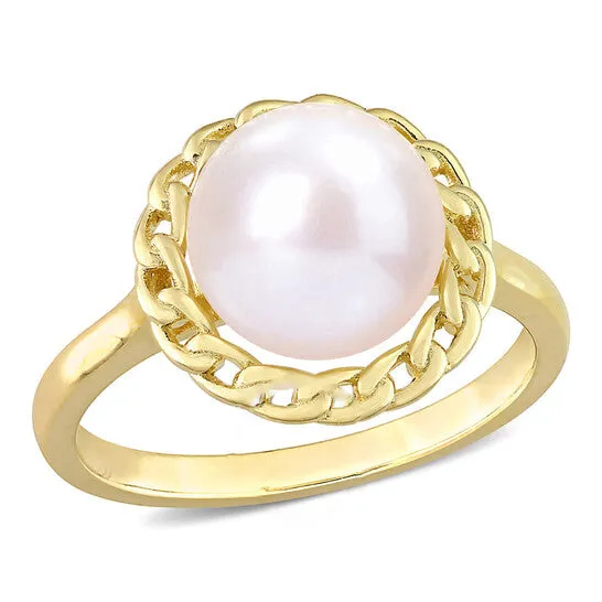 Rings Original Amour 995mm Cultured Freshwater Pearl Halo Link Ring in Yellow Plated Sterling Silver JMS always Rings Original Amour 995mm Cultured Freshwater Pearl Halo Link Ring in Yellow Plated Sterling Silver JMS always