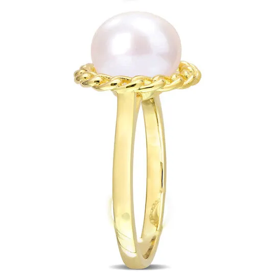 Rings Original Amour 995mm Cultured Freshwater Pearl Halo Link Ring in Yellow Plated Sterling Silver JMS always Rings Original Amour 995mm Cultured Freshwater Pearl Halo Link Ring in Yellow Plated Sterling Silver JMS always