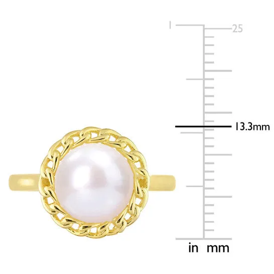 Rings Original Amour 995mm Cultured Freshwater Pearl Halo Link Ring in Yellow Plated Sterling Silver JMS always Rings Original Amour 995mm Cultured Freshwater Pearl Halo Link Ring in Yellow Plated Sterling Silver JMS always
