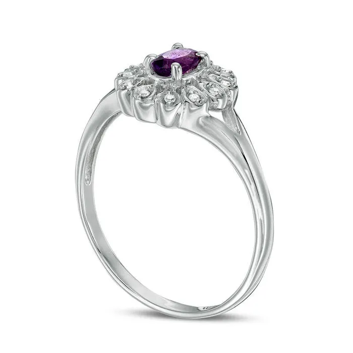 Rings Oval Amethyst and 005 CT TW Natural Diamond Flower Frame Ring in Sterling Silver Goldia Rings Oval Amethyst and 005 CT TW Natural Diamond Flower Frame Ring in Sterling Silver Goldia