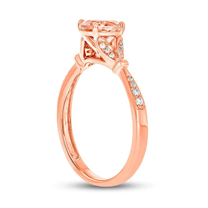 Rings Oval Morganite and 007 CT TW Natural Diamond Collar Wrapped LeafSides Split Shank Engagement Ring in Solid 10K Rose Gold Goldia Rings Oval Morganite and 007 CT TW Natural Diamond Collar Wrapped LeafSides Split Shank Engagement Ring in Solid 10K Rose Gold Goldia