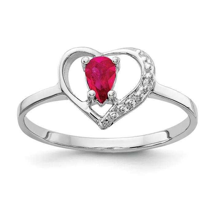 Rings Solid 14k White Gold 5x3mm Pear Simulated Ruby A CZ Ring Goldia