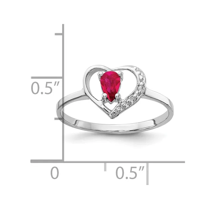 Rings Solid 14k White Gold 5x3mm Pear Simulated Ruby A CZ Ring Goldia