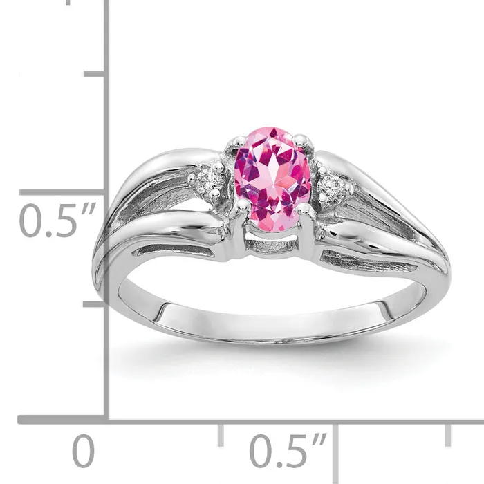 Rings Solid 14k White Gold 6x4mm Oval PinK Simulated Sapphire VS CZ Ring Goldia