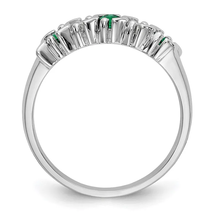 Rings Solid 14k White Gold Simulated CZ wSimulated Emerald Band Goldia