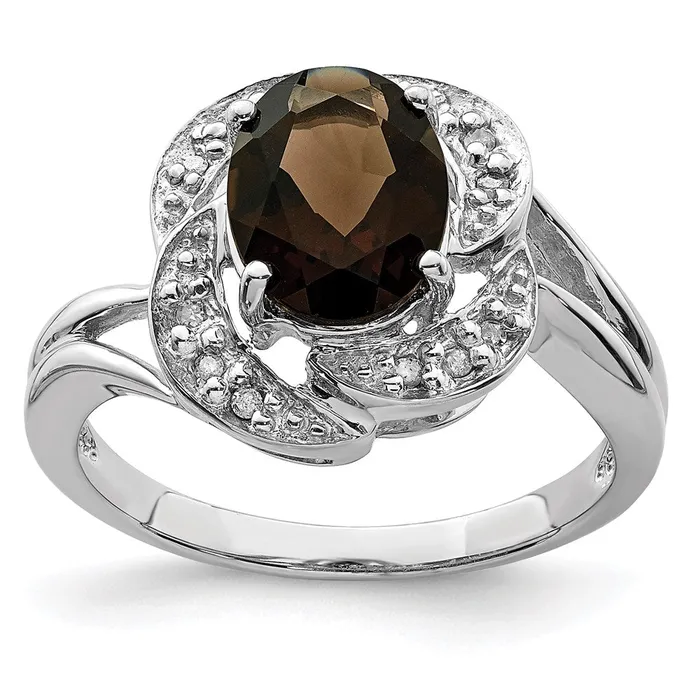 Rings Sterling Silver Rhodium Smoky Quartz u0026 Diamond Ring Goldia
