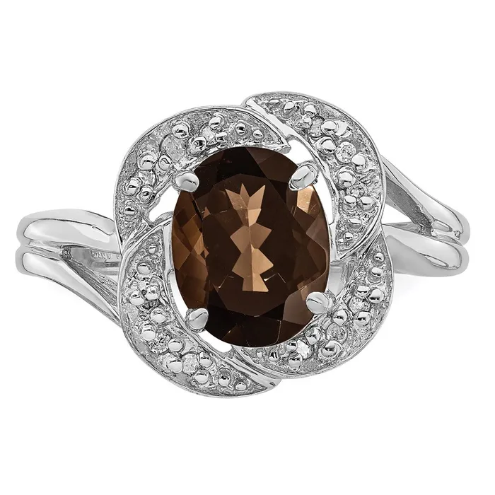 Rings Sterling Silver Rhodium Smoky Quartz u0026 Diamond Ring Goldia