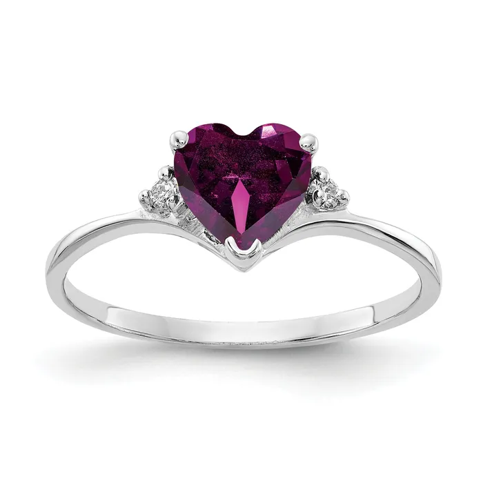 Solid 14k White Gold 6mm Heart Rhodolite Simulated Garnet AA CZ Ring Goldia Rings Solid 14k White Gold 6mm Heart Rhodolite Simulated Garnet AA CZ Ring Goldia Rings