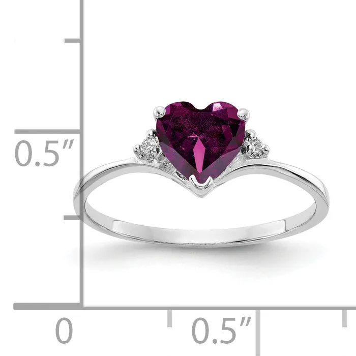 Solid 14k White Gold 6mm Heart Rhodolite Simulated Garnet AA CZ Ring Goldia Rings