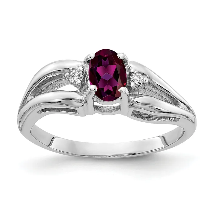 Solid 14k White Gold 6x4mm Oval Rhodolite Simulated Garnet VS CZ Ring Goldia Rings Solid 14k White Gold 6x4mm Oval Rhodolite Simulated Garnet VS CZ Ring Goldia Rings