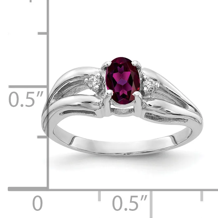 Solid 14k White Gold 6x4mm Oval Rhodolite Simulated Garnet VS CZ Ring Goldia Rings