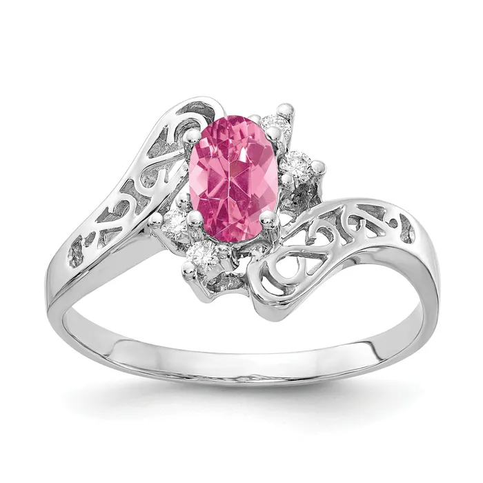 Solid 14k White Gold 6x4mm Oval Simulated Pink Tourmaline AAA CZ Ring Goldia Rings Solid 14k White Gold 6x4mm Oval Simulated Pink Tourmaline AAA CZ Ring Goldia Rings