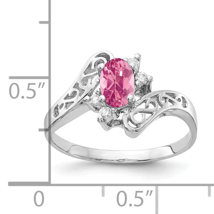 Solid 14k White Gold 6x4mm Oval Simulated Pink Tourmaline AAA CZ Ring Goldia Rings
