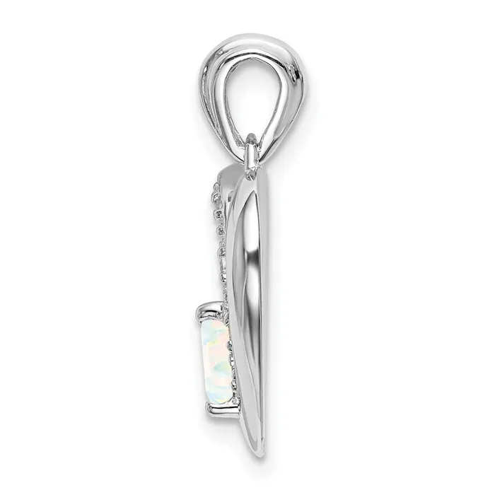 Solid 14k White Gold Created Simulated Opal and CZ Heart Pendant Goldia Necklaces
