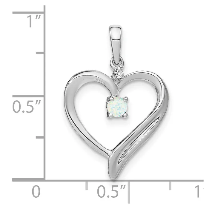 Solid 14k White Gold Created Simulated Opal and CZ Heart Pendant Goldia Necklaces