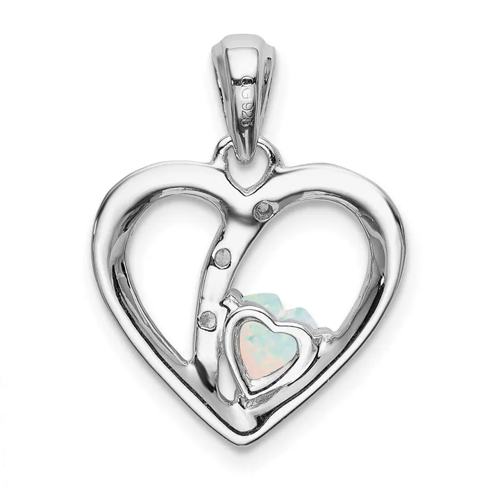 Solid 14k White Gold Created Simulated Opal and CZ Heart Pendant Goldia Necklaces