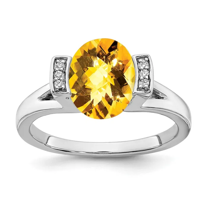 Solid 14k White Gold Oval Simulated Citrine and CZ Ring Goldia Rings