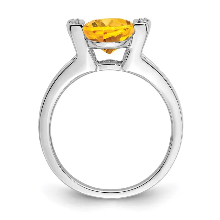 Solid 14k White Gold Oval Simulated Citrine and CZ Ring Goldia Rings