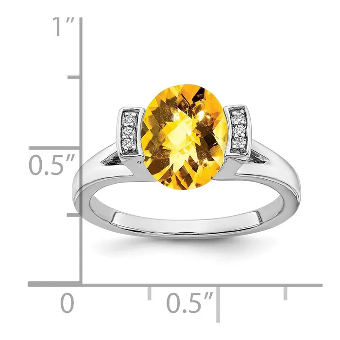 Solid 14k White Gold Oval Simulated Citrine and CZ Ring Goldia Rings