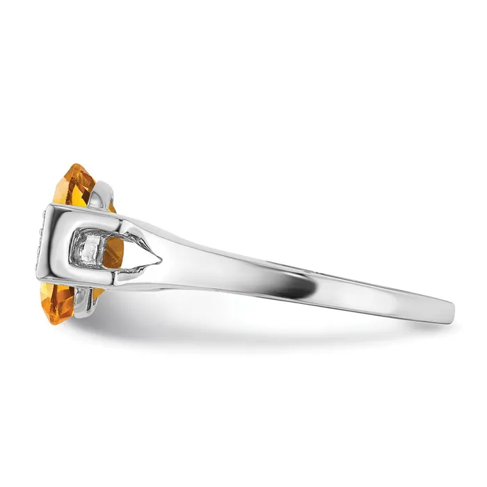 Solid 14k White Gold Oval Simulated Citrine and CZ Ring Goldia Rings