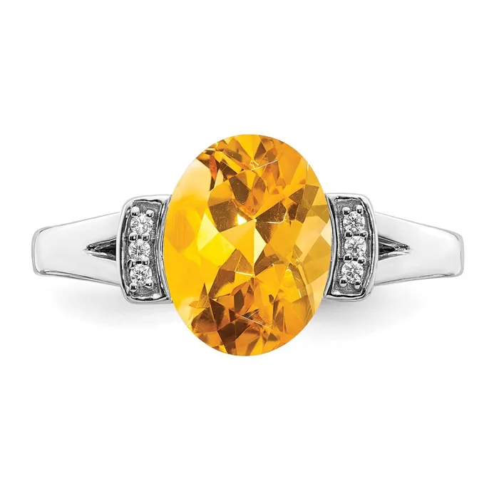 Solid 14k White Gold Oval Simulated Citrine and CZ Ring Goldia Rings