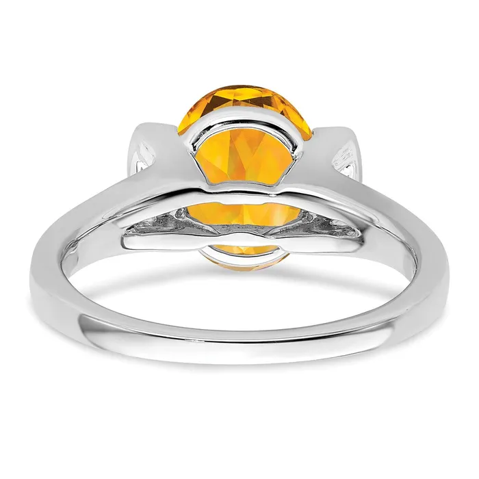 Solid 14k White Gold Oval Simulated Citrine and CZ Ring Goldia Rings